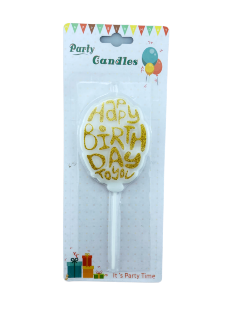 Taartkaars Happy Birthday goud glitter