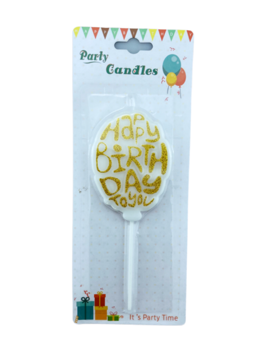 Taartkaars Happy Birthday goud glitter